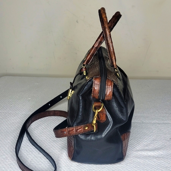 Brahmin Black & Brown Leather Croc Shoulder Bag / Satchel. - Picture 3 of 9